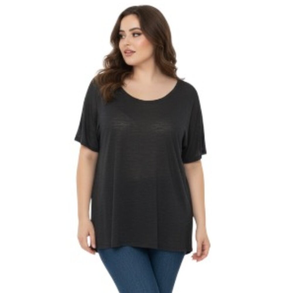 Sejour 2X Semi Sheer Short Sleeve V Neck T Shirt NWT